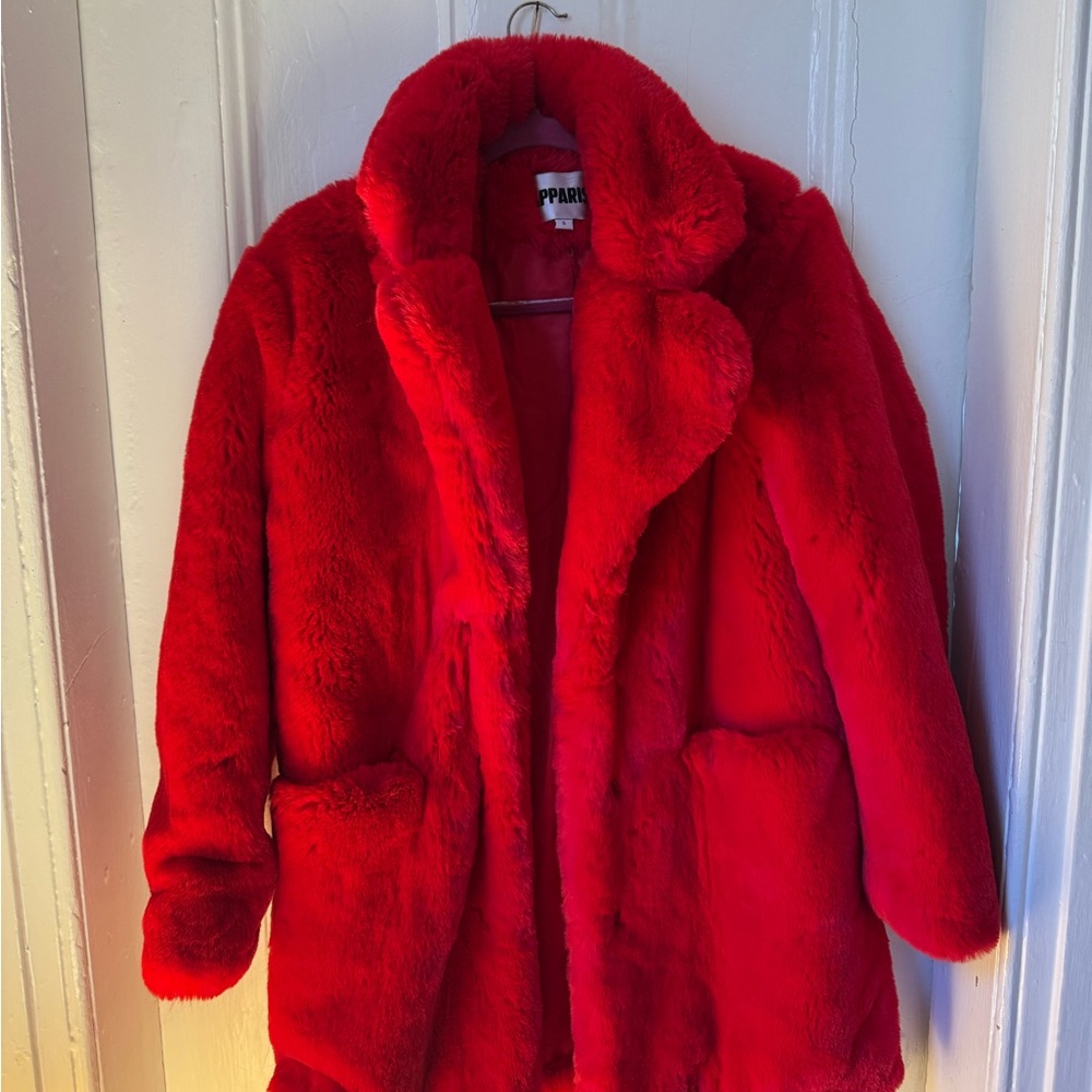 Apparis Red Faux Fur Coat